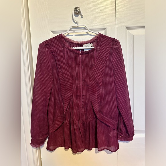 Anthropologie HD in Paris Thistleberry Purple Front Ruffle Long Sleeve Top - Picture 3 of 3